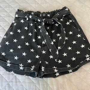 High Waisted Star Paper Bag Denim Shorts